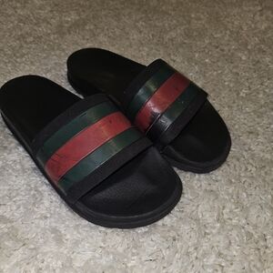 Gucci Black Slides with Red and Green Bands